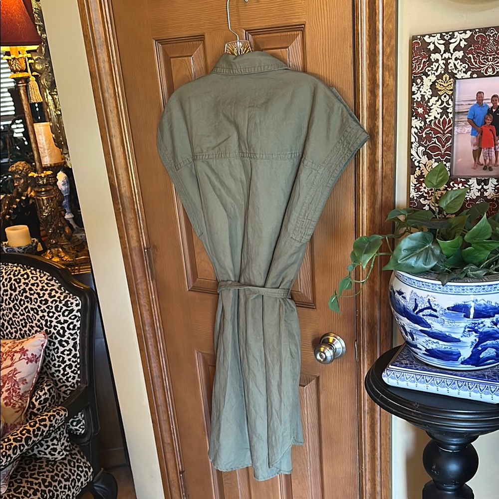 NWT Banana Republic Khaki Green Belted Button-Up Knee Length Dress, size Large - Picture 5 of 6